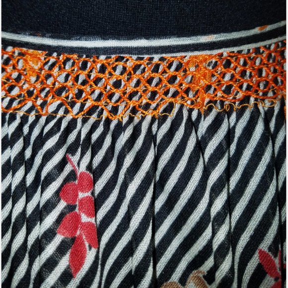 Vtg 70s French Boho Asymmetrical Frill Dress M - Picture 3 of 11